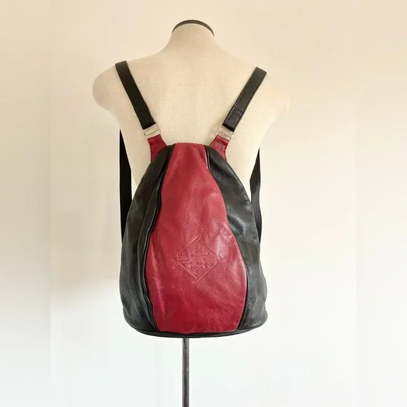 Anita Jackel Natural Leather Sling Turtle Backpack Red Black Canadian Made - Picture 5 of 11
